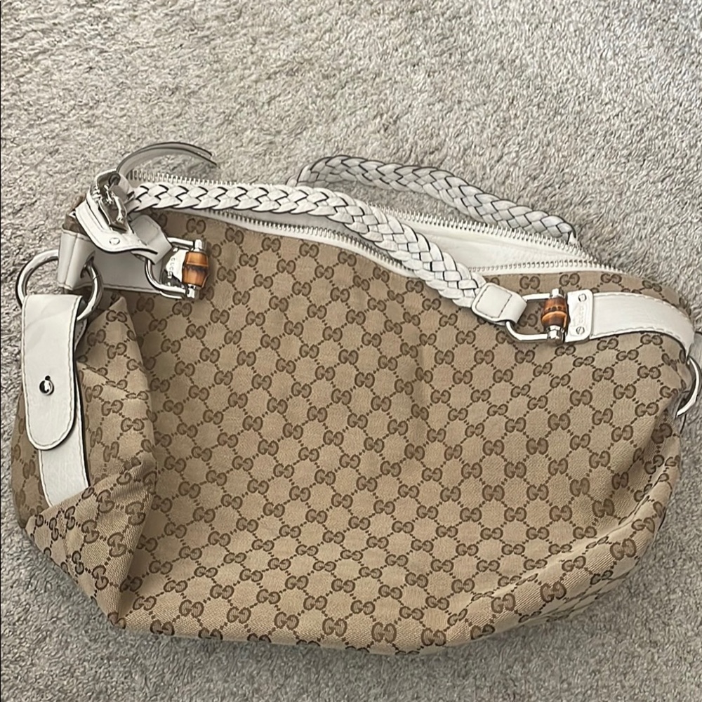 Gucci Beige and White Monogram Shoulder Bag